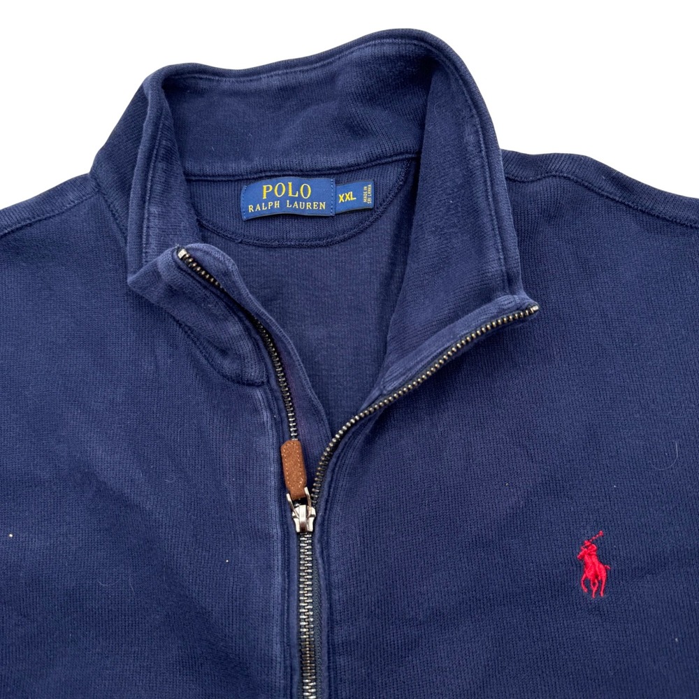 Polo Ralph Lauren Vest Mens XXL Navy Blue Full Zip Cotton‎ Knit Red Pony Logo